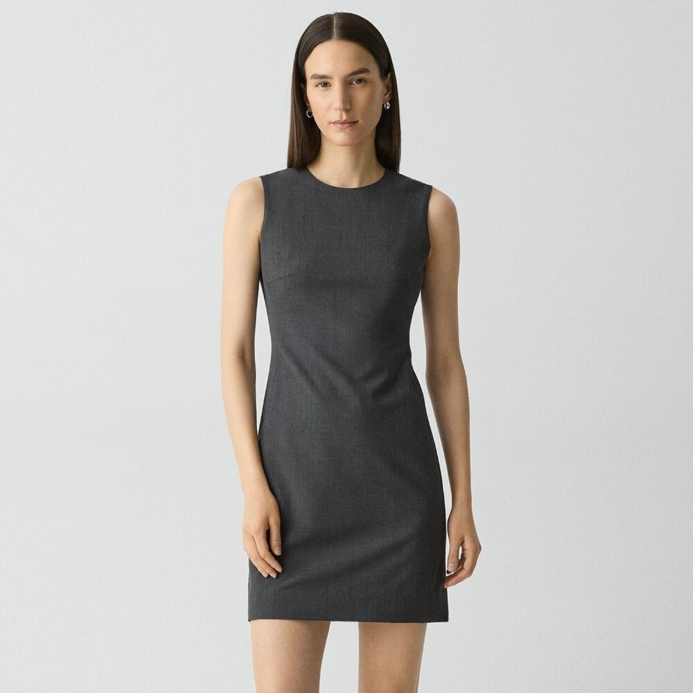 Theory Sleeveless Good Wool Fitted Dress in Charcoal Melange Size 12